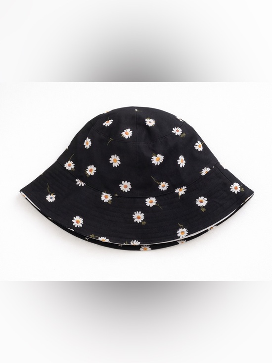 Alice + Olivia Black Daisy Print Reversible Bucket Hat NWT - Picture 3 of 5